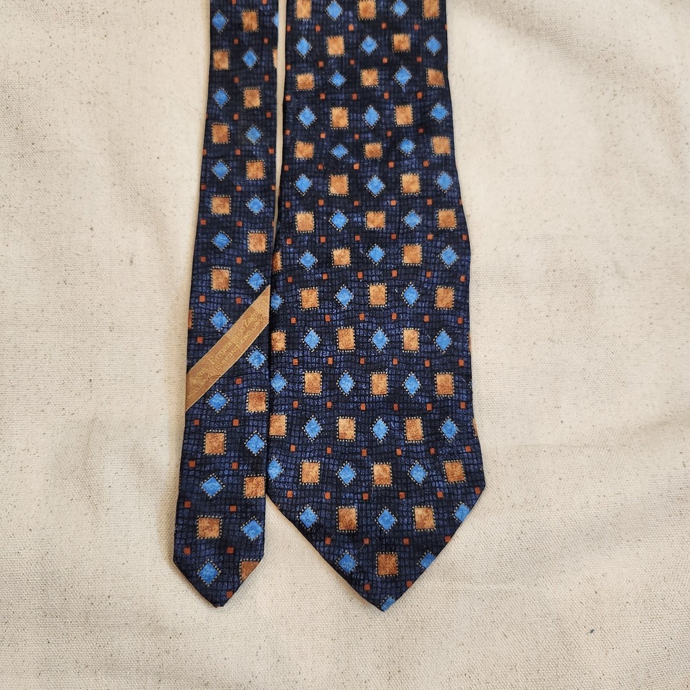 Ermenegildo Zegna Men's Silk Necktie Blue Brown Geometric Pattern Italian Design